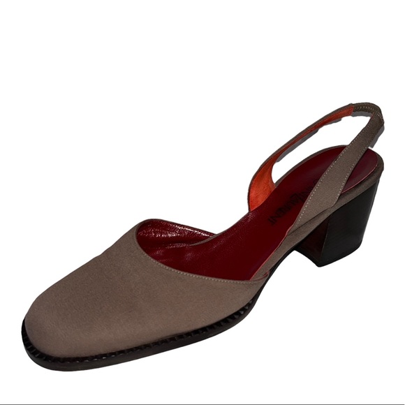 Yves Saint Laurent Vintage Tan Canvas Heel Slingback Square toed size 7.5 - Picture 8 of 14